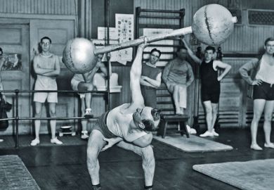 Man lifting barbell one-handed