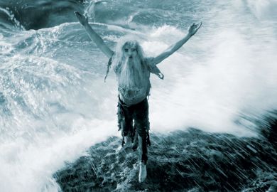 Man marooned on rock in ocean Man marooned on rock in ocean