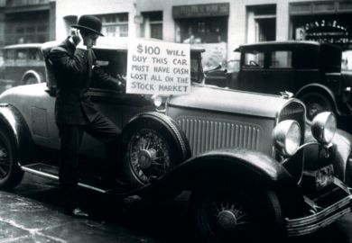 Man selling car after Stock Market Crash, 1929
