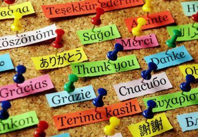 Many languages pinned to board Many languages pinned to board