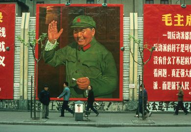 Photograph taken of posters of Mao and quotations along the Nanking Road during the Cultural Revolution in 1967, Shanghai, China