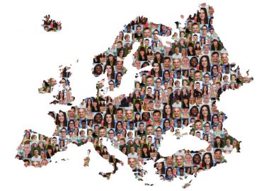 Map of Europe with people's faces