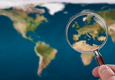 Map of the world with magnifying glass on Europe Map of the world with magnifying glass on Europe