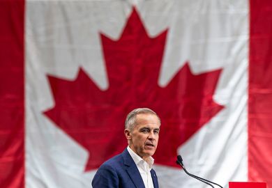 Prime minister of Canada and Liberal Party leader Mark Carney delivers a speech to supporters during a rally on 23 April 2025 in Surrey, Canada.