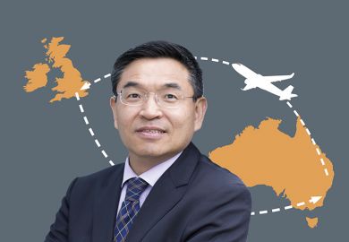 Max Lu with map showing route from Australia to the UK and back again.