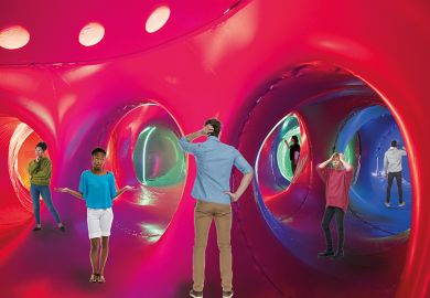Montage of people looking puzzled at the various entrances inside an inflatable Luminaria creation Montage of people looking puzzled at the various entrances inside an inflatable Luminaria creation