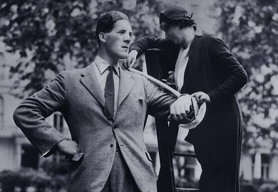 Woman measure height of tall man