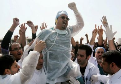 Medical staff protesting, Salmaniya Medical Complex, Bahrain