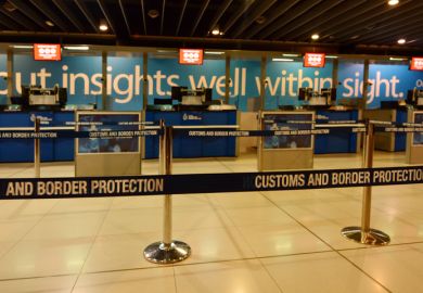 Melbourne, Australia - April 15, 2014 Australian Customs and Border Protection checkpoint in Melbourne airport. The agency responsible for the safety, security and commercial interests of Australians