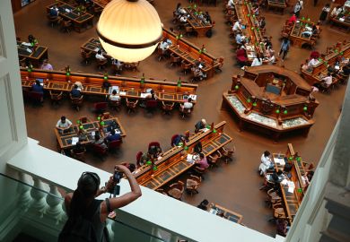 Melbourne, Victoria  Australia - January 9th 2020 Interior of La Trobe reading hall from second level in Victoria State Library