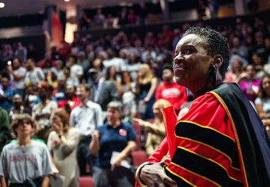Melissa L. Gilliam walks out at her inauguration as the new president of Boston University, 27 September 2024