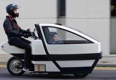 Men riding prototype of VOI electric scooter, Nanyang Technological University (NTU) Men riding prototype of VOI electric scooter, Nanyang Technological University (NTU)