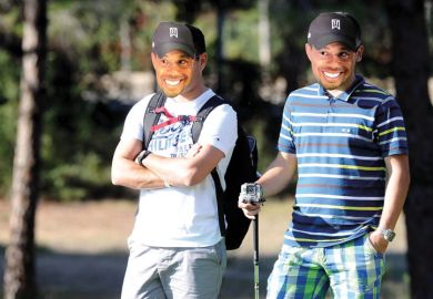 Men wearing Tiger Woods masks, Turkish Airlines Open Golf Tournament, 2013