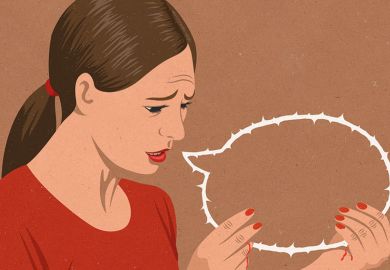 Illustration of woman with barbed wire speech bubble