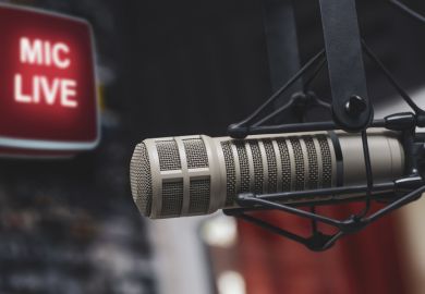 A microphone in a radio studio