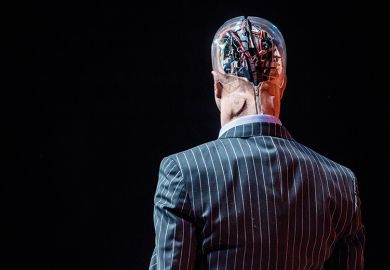Model of man with a transparent skull showing his brain Model of man with a transparent skull showing his brain