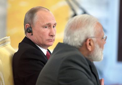 Vladimir Putin with Narendra Modi of India