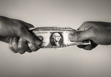 People pull on a dollar bill, illustrating competition for resources