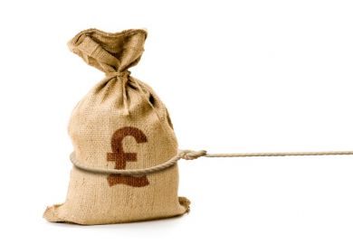 A money bag A bag of money being pulled away