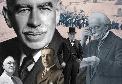 Montage of John Maynard Keynes, Franklin D Roosevelt, Woodrow Wilson, Winston Churchill and David Lloyd George