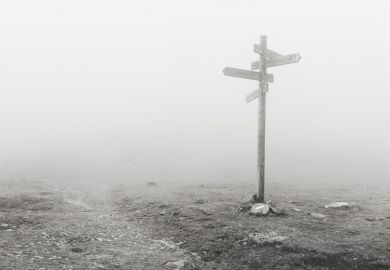 Moors roadsigns in fog Moors roadsigns in fog