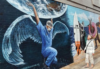 Mural of a winged healthcare worker with Australian animals
