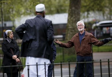 Muslim man being confronted
