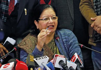 Vice Chancellor of Jamia Millia Islamia university Najma Akhtar addresses a press conference a day after police stormed into the campus, in New Delhi, India, Monday, Dec.16, 2019. Vice Chancellor of Jamia Millia Islamia university Najma Akhtar addresses a press conference a day after police stormed into the campus, in New Delhi, India, Monday, Dec.16, 2019.