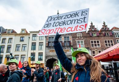 Teachers and students go on strike against the cuts in higher education in Nijmegen, Netherlands on 13 March 2025