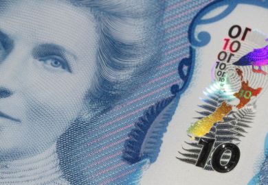New Zealand ten dollar banknote in a panoramic format.