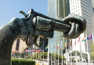 Non-violence sculpture, Carl Fredrik Reuterswärd, United Nations (UN) headquarters, New York City