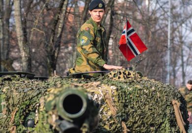 Norwegian Army armored tank with cannon and camouflage