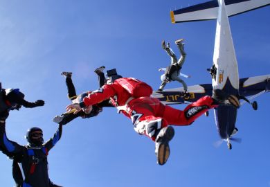 October 9, 2008. Proenca to Nova, Portugal. Paratroopers get out of an aircraft together.