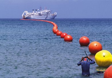 Buoys and ship at sea Buoys and ship at sea