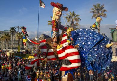 First category allegorical float: "buffalo Biden" builder Carlo Lombardi. canevale of Viareggio, in Tuscany, Italy