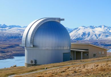 One of the domes of University of Canterbury Mount John Observatory. This image was taken on a sunny afternoon in early Spring.