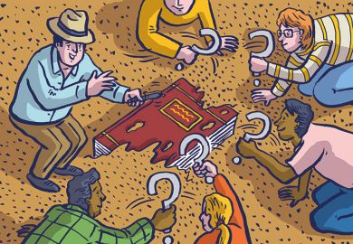 Illustration of a group unearthing a book