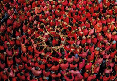 Crowd of people dressed in red