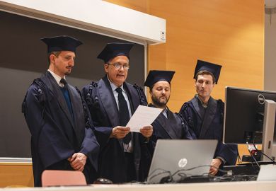 Professors attend an online Engineering bachelor of arts graduation exam at Politecnico di Milano, on March 05, 2020 in Milan, Italy Professors attend an online Engineering bachelor of arts graduation exam at Politecnico di Milano, on March 05, 2020 in Milan, Italy