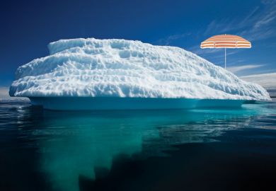 Parasol on iceberg, Disko Bay, Greenland