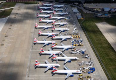 Parked British Airways Airplanes at Gatwick Airport due to COVID19, a mix of Airbus A320s and Airbus A319s.