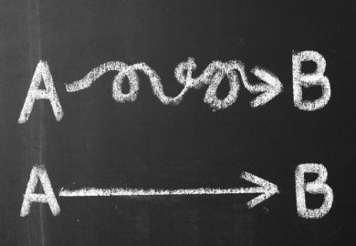 A blackboard illustrating different ways to get from A to B