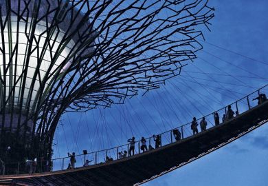 People on Supertree suspension bridge, Garden by the Bay, Singapore People on Supertree suspension bridge, Garden by the Bay, Singapore