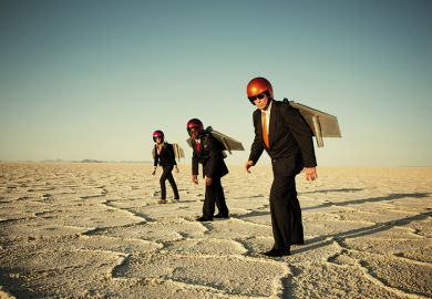 Three people wearing jetpacks