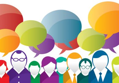 People with speech bubbles above heads (illustration)