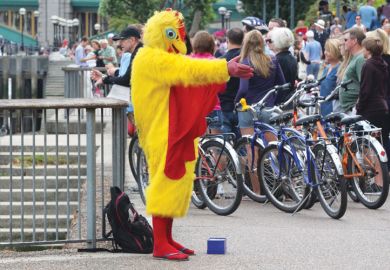 Person dressed as chicken, London South Bank