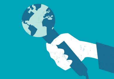 Person holding world globe microphone (illustration)