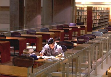A PhD student working in the library