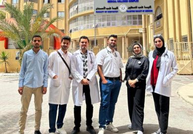 Manar Al Khodari, far right, with classmates at Al-Azhar University