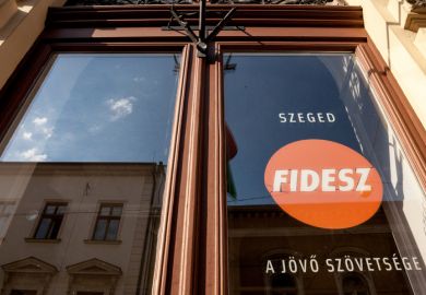Picture of the local office of Fidesz party in Szeged, Southern Hungary. This party is currently at power in hungary, on a right wing, conservative and populist position in the political spectrum